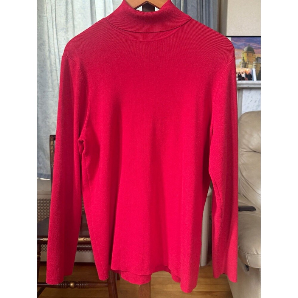 Chico's Women’s XL Red Solid Knit Pullover Sweater Mock Neck Long Sleeve